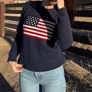 Brandy Melville St. George Navy American Flag Cotton Knit Sweater Size Small